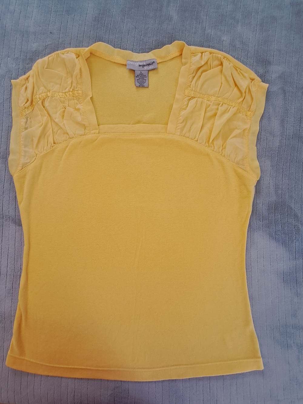 Designers Originals Lemon Yellow Square-Neck Ruffle Sleeve Tank